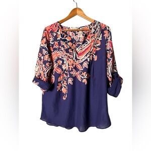 Soft‎ Surroundings Cotton V-Neck Paisley Top Size Medium Lightweight Lagenlook